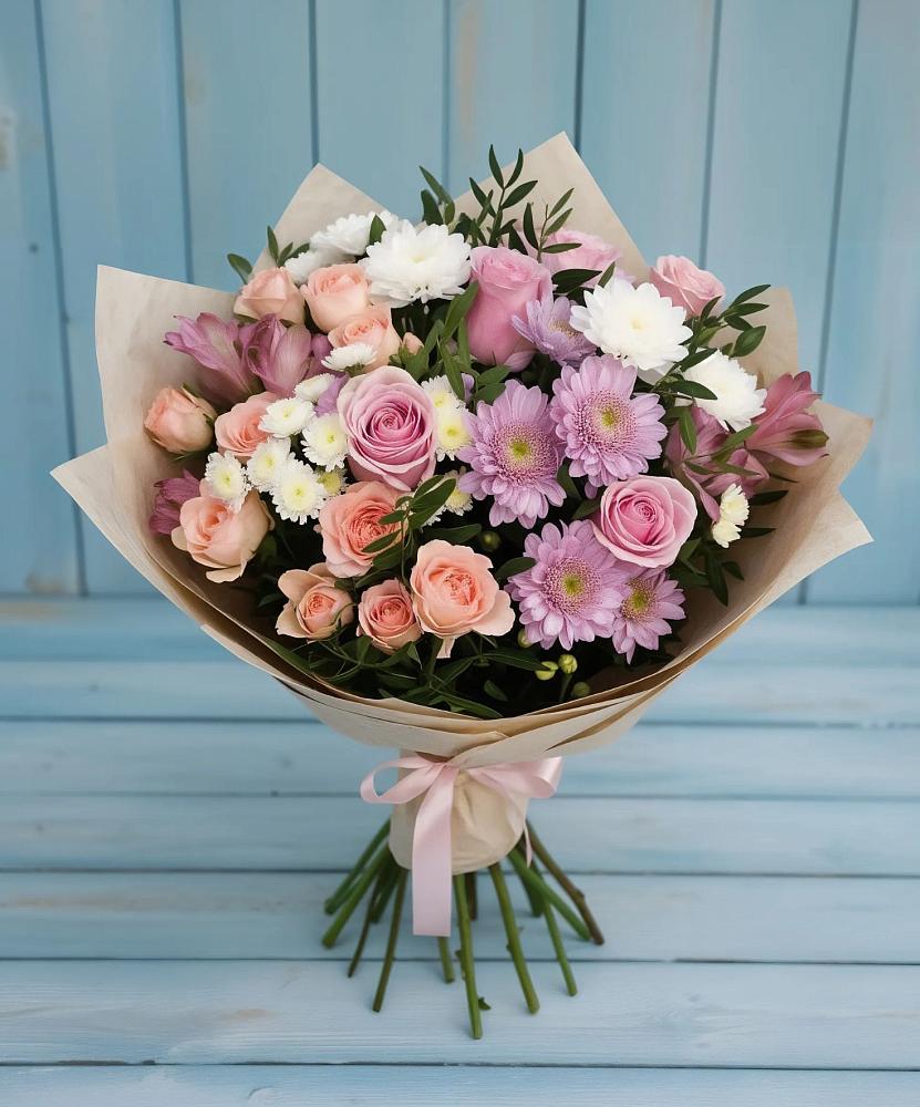 Букет цветов из: Хризантемы, Розы и Альстромерии в Урени