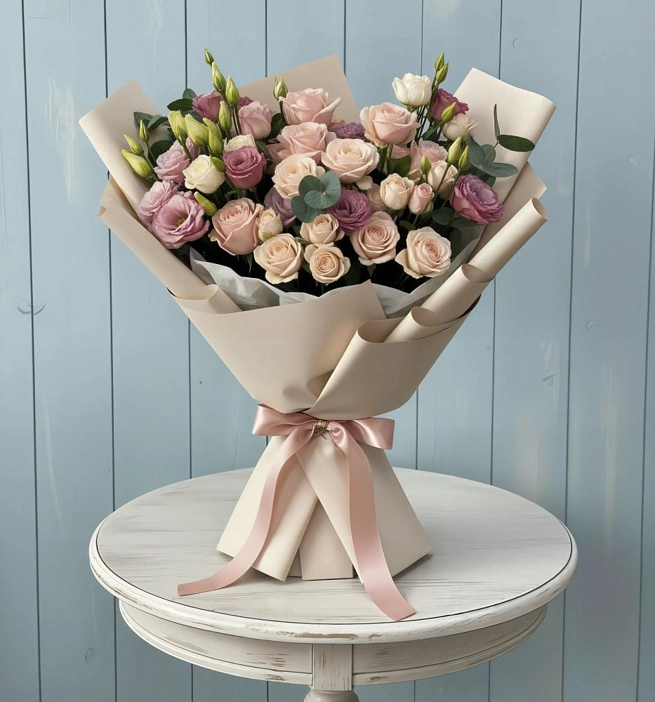 Букет цветов из: Розы и Лизиантусы в Урени