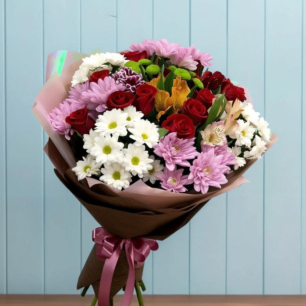 Букет цветов из: Розы, Хризантемы и Альстромерии в Урени