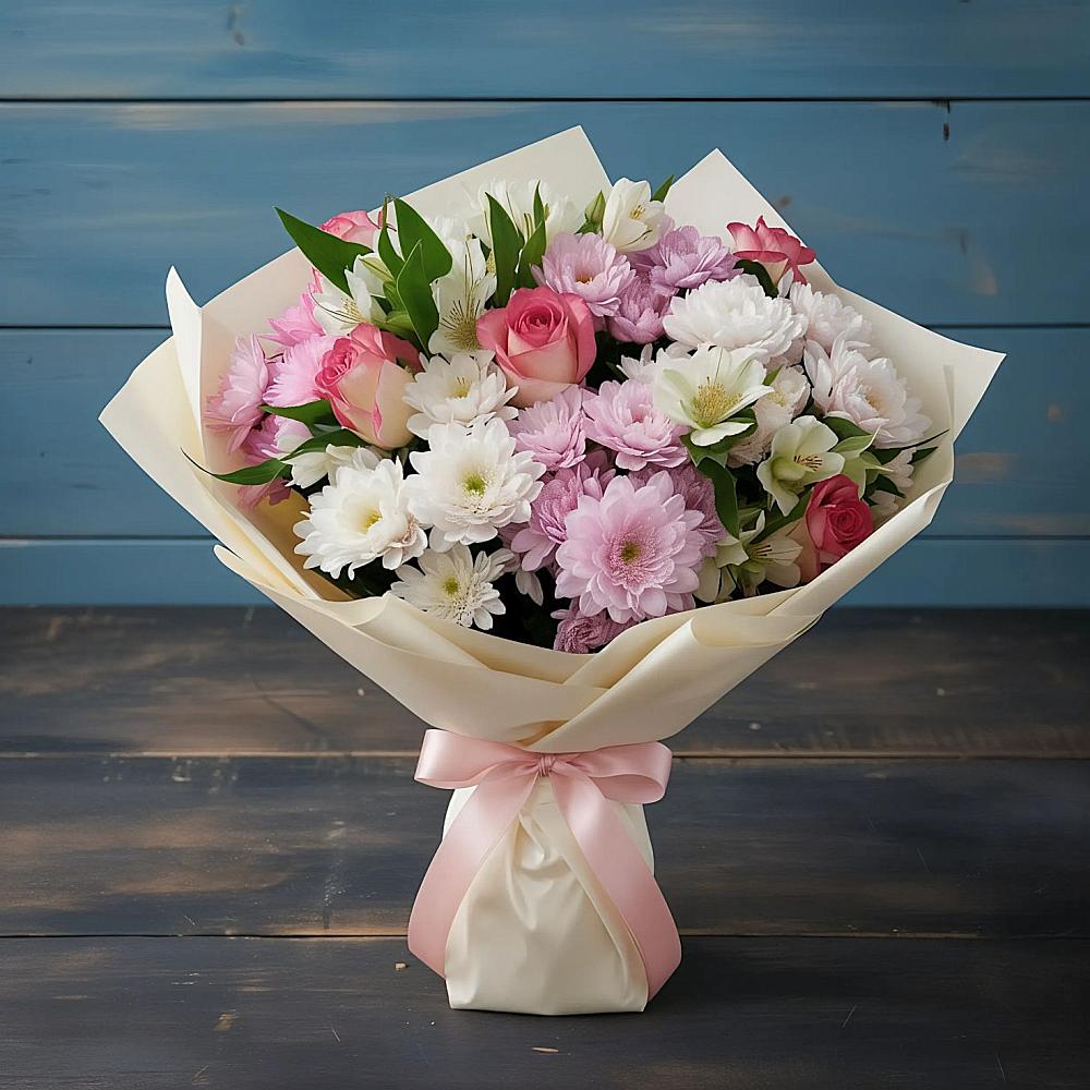 Букет цветов из: Хризантемы, Альстромерии и Розы в Урени